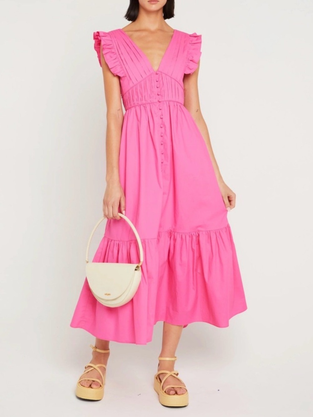 Anthropologie O.p.t. Stella Magenta Pink Ruffle Button Midi Dress Size Medium